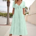 thumbnail image 2 of Vestido largo liso con cuello en V y volantes de encaje para mujer - Poliéster elástico, elegante/casual, lavable a máquina, para la noche/cócteles, 2 of 7
