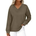 thumbnail image 2 of ClodeEU Womens V Neck Sweatshirts ,Long Sleeve Loose Fit Lightweight Pullover, Fall Clothes Tops Khaki,Womens Plus XL, 2 of 8