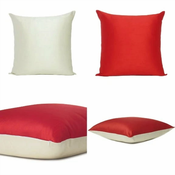 Red Beige Cover Cushion Both Pillow Sides Case Art Silk Throw Sofa Square 18X18
