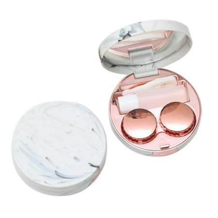 ZEDWELL Contact Lens Box 4 colors Contact lenses Soaking case Portable plastic Marble pattern Eye care kit Container,Pink