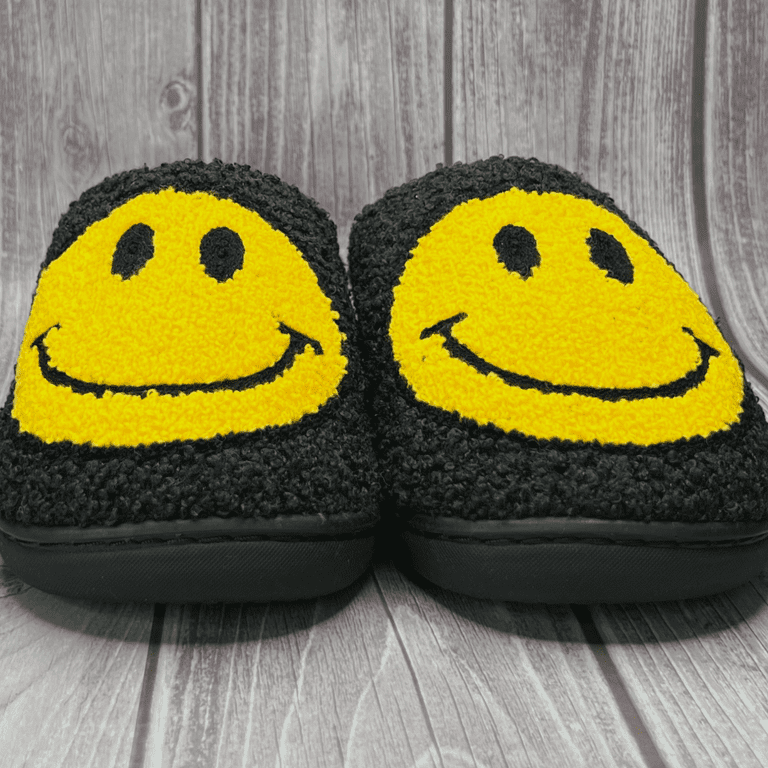 【新品】 FLASH INFSTARSLIPPERS SLIPPER Smiley Face Slippers (Unisex), House Shoes, Black (US Womens