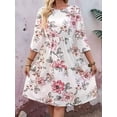 thumbnail image 6 of Women'S 3/4 Sleeve Round Neck Floral Print Midi Dress Summer Casual Dress White Flower L, 6 of 9