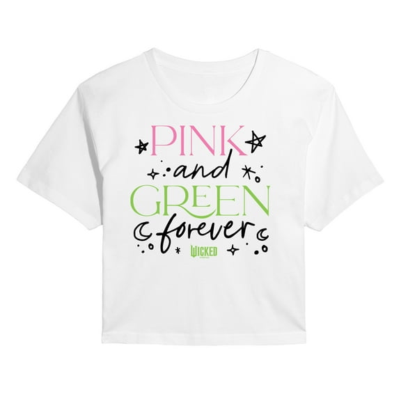 Wicked - Pink And Green Forever - Womens Juniors Cropped Graphic T-Shirt