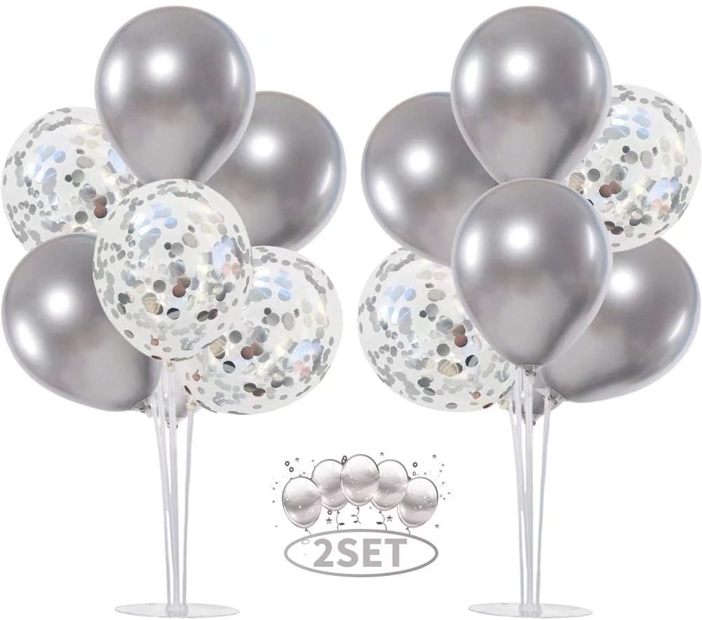 TONIFUL 2 Set Balloons Stand Kit Include Silver Latex Confetti Balloons ...