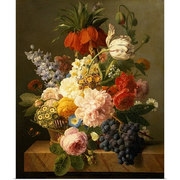 Great BIG Canvas | Rolled Jan (1764-1840) van Dael Poster Print entitled Still Life with Flowers and Fruit, 1827