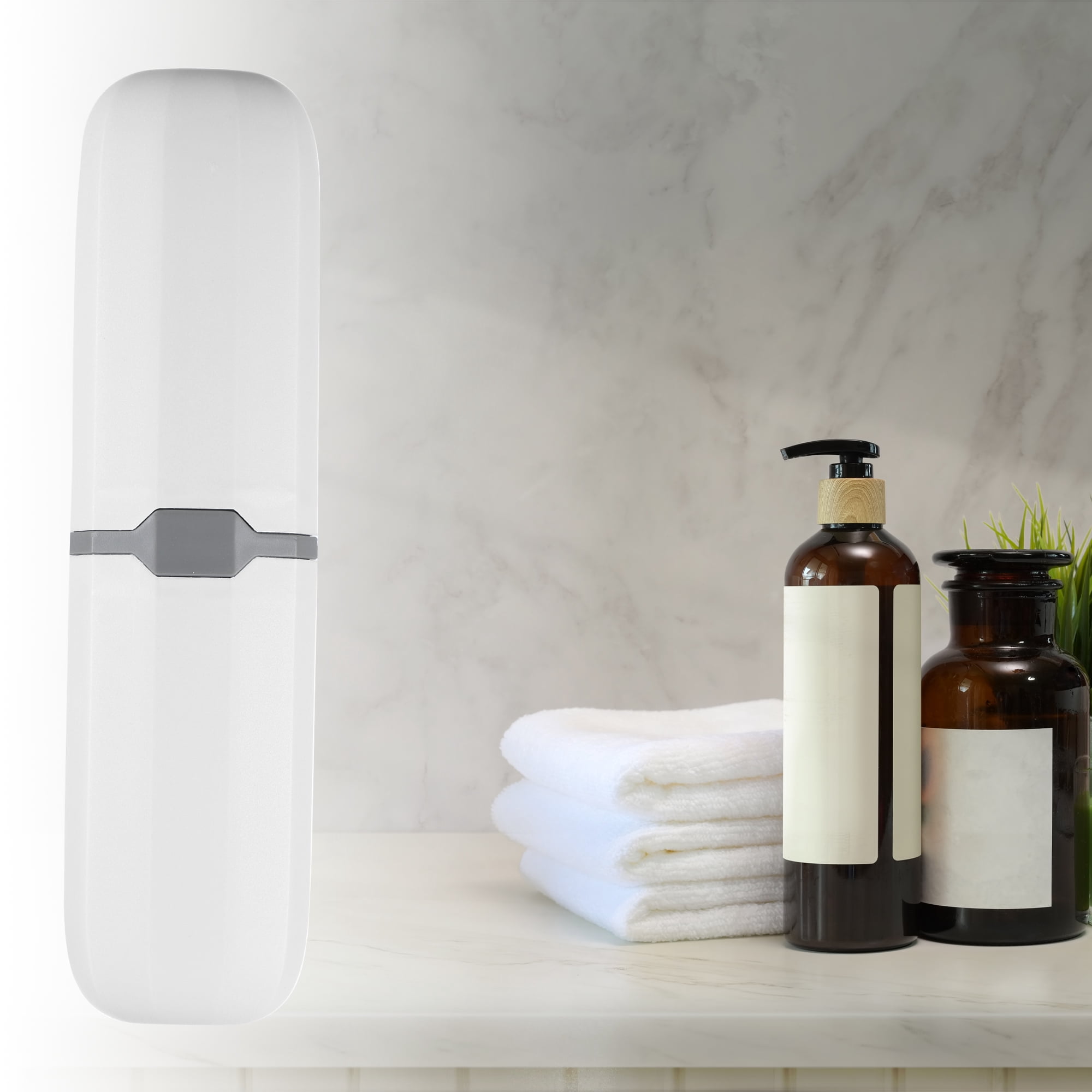 Unique Bargains Toothbrush Case Traveling Toothbrush Holder Case Plastic White 7.87"x2.17"