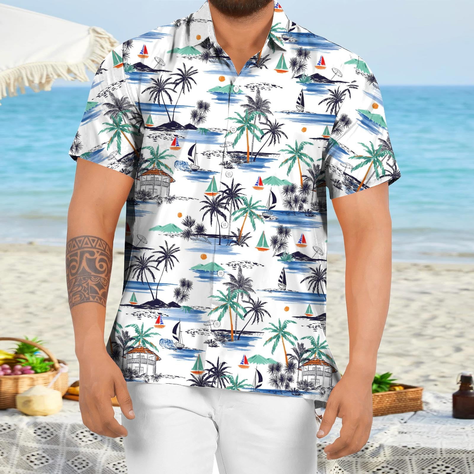 Men's Short Sleeve Button Up Shirts Floral Shirts for Men Summer Casual Hawaiian Tropical T-Shirts Slim Beach Tops 