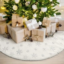 36" Christmas Tree Skirt Faux Fur Xmas Tree Skirt with Shining Gold Snowflake Christmas Decorations Party Ornaments Holiday Room Decor Indoor Outdoor (92cm/36inches)