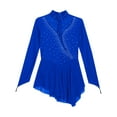 thumbnail image 6 of YiZYiF Girl's Figure Ice Skating Costume Rhinestones Long Sleeve Asymmetrical Ballet Tutu Dance Dress Blue 12, 6 of 7