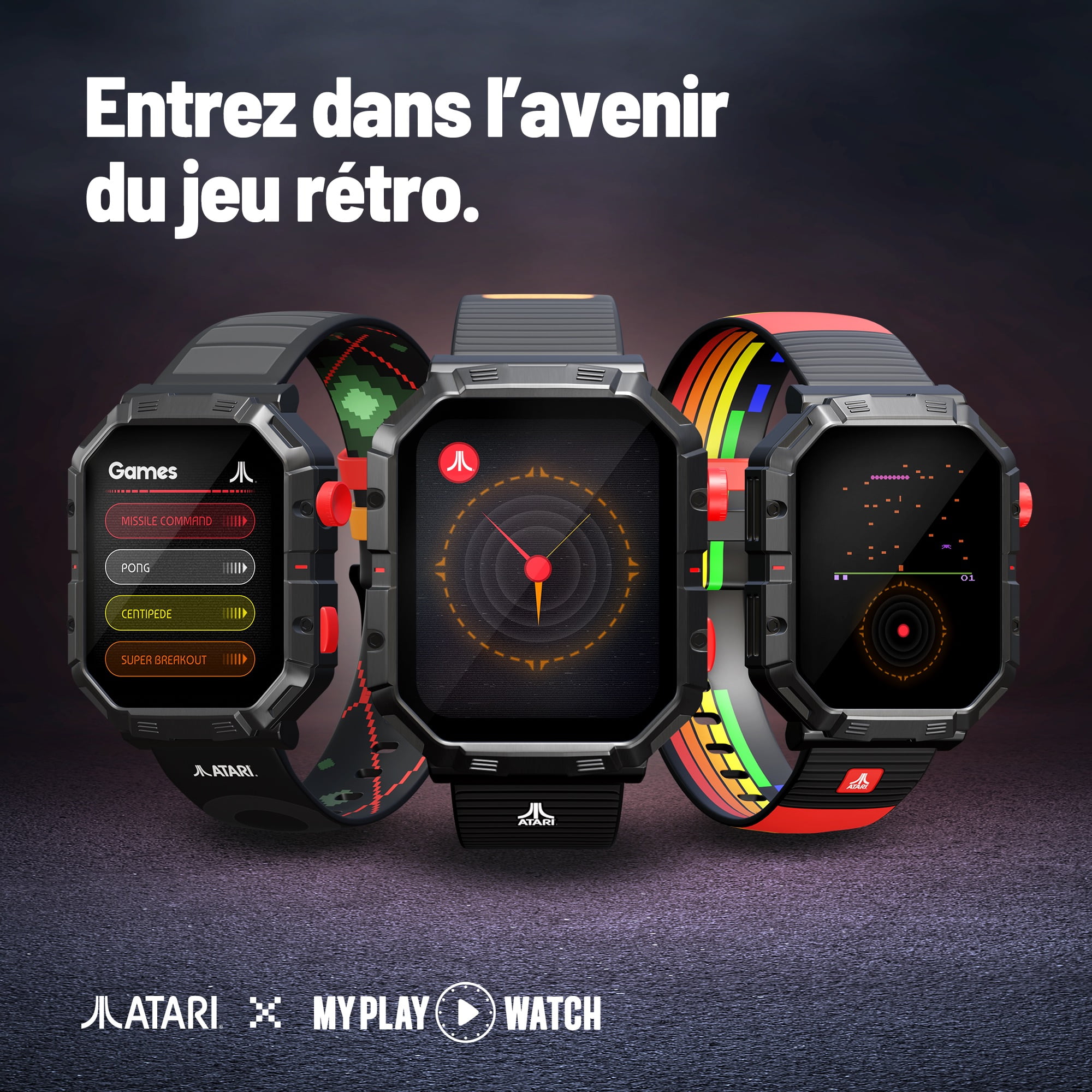 Atari 2600™ My Play Watch – Retro Gaming Smartwatch with Selective Tech, Non-Connected, Built-in Centipede™, Pong™, Missile Command™, Super Breakout™, Fitness Tracker