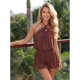 thumbnail image 2 of Women Mini Halter Dress Metal Eyelet Sleeveless Open Back Bubble Dress, 2 of 7