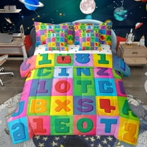 Manfei 26 Letters Alphabet 7-Piece Twin Bedding Sets,Colorful Geometric Checkered Bedding Comforter Set,Rainbow Abc Sheet Sets For Girls Boys,Luxury Bedroom Decor Reversible