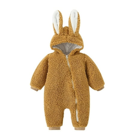 

SYNPOS 0-12M Baby Girl Boy Winter Faux Sherpa Rabbit Ear Hooded Snowsuit Jumpsuit