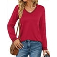 thumbnail image 2 of MOSHU Color Block T Shirts for Women V Neck Long Sleeve Womens Shirts Loose Fall Tops with Pocket, 2 of 8