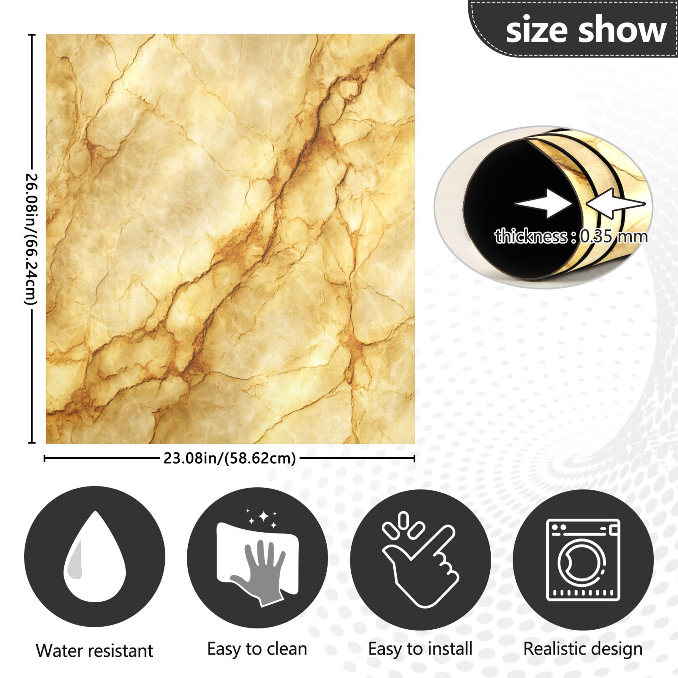 Dishwasher Magnetic Refrigerator Magnet Cover Sticker Home Decorative 23"x26" Warm Yellow Marble Crack