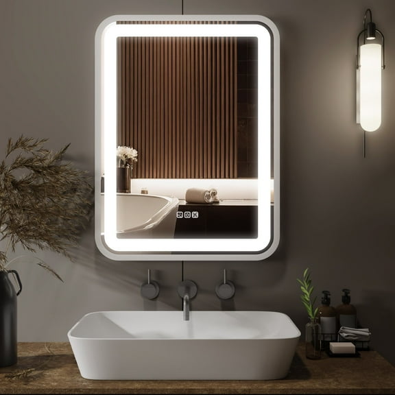 Bathroom Mirrors Bathroom Vanity Mirror with Light for Wall Smart LED 36×28 Frame Makeup Mirror for Over Sink Dimmable 3 Colors Temperature Anti-Fog Memory Function Vertical & Horizontal,Wall Mounted
