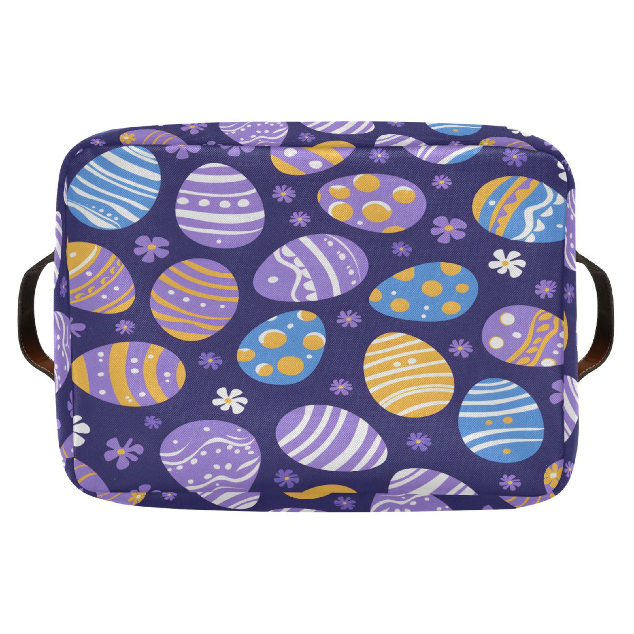 Easter Egg and Snow Storage Bins with Handle Fabric Organizer Basket Foldable Box 2 Pack 14.2x10.2x8.3