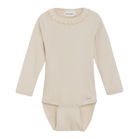 Minymo Long-Sleeve Rib Bodysuit - Sandshell (1 Month)