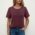 thumbnail image 2 of ZQUUVOU Women's Summer Short Sleeve Tops Casual Front Pleated Solid Color Round Neck Top/Shirt Burgundy, 2 of 7