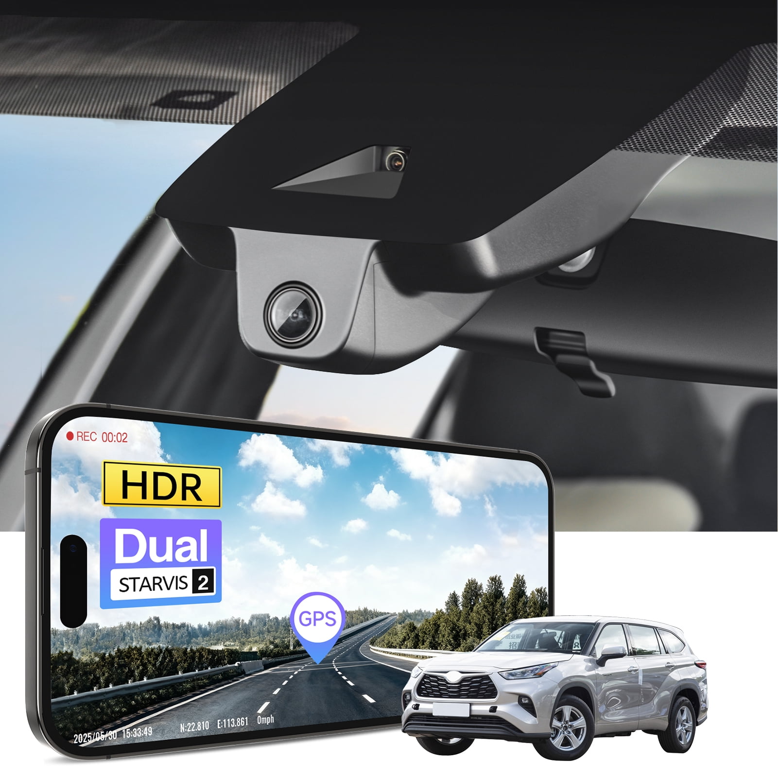 Mangoal 4K HDR Dash Cam STARVIS 2 IMX678 Fit for Toyota Highlander& Hybrid Gen4 UX70 2020-2026 (Model A), XLE XSE Limited Platinum, Integrated OEM Look, App, WiFi, 64GB Card