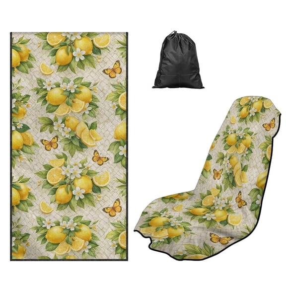 Kuiaobaty Lemon Butterfly Print Car Seat Towel Cover After Gym Sweat Absorption Towel Car Seat Covers Front Seats with Storage Bag Multi-Purpose Absorbent Microfiber Towels