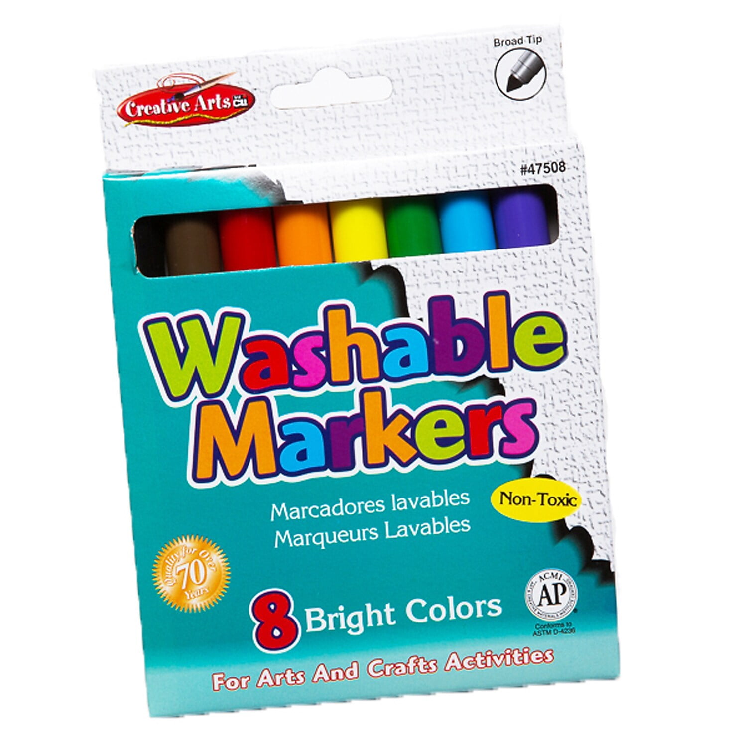 Charles Leonard Creative Arts Washable Markers Broad Tip, Assorted Colors, 8 Per Box, 12 Boxes