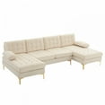 thumbnail image 4 of 110" Button Tufted Sectional Sofa,4-Seater Modular U-Shape Sofa Couch,Linen Fabric Upholstered Sofa with Double Chaises & Metal Legs,for Living Room,Office,Apartment,Beige, 4 of 8