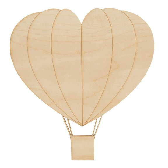 Wood Heart Hot Air Balloon Cutouts 8-inch, 1/8 inch Thick, Pack of 10 Hot Air Balloon Decorations for Nursery/Valentines, by Woodpeckers