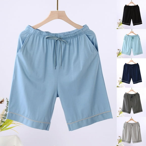 QNANSPI Pajama Shorts for Men, Mens Pajama Bottoms, Mens Fashion Solid Color Loose Casual Home Sleep Shorts