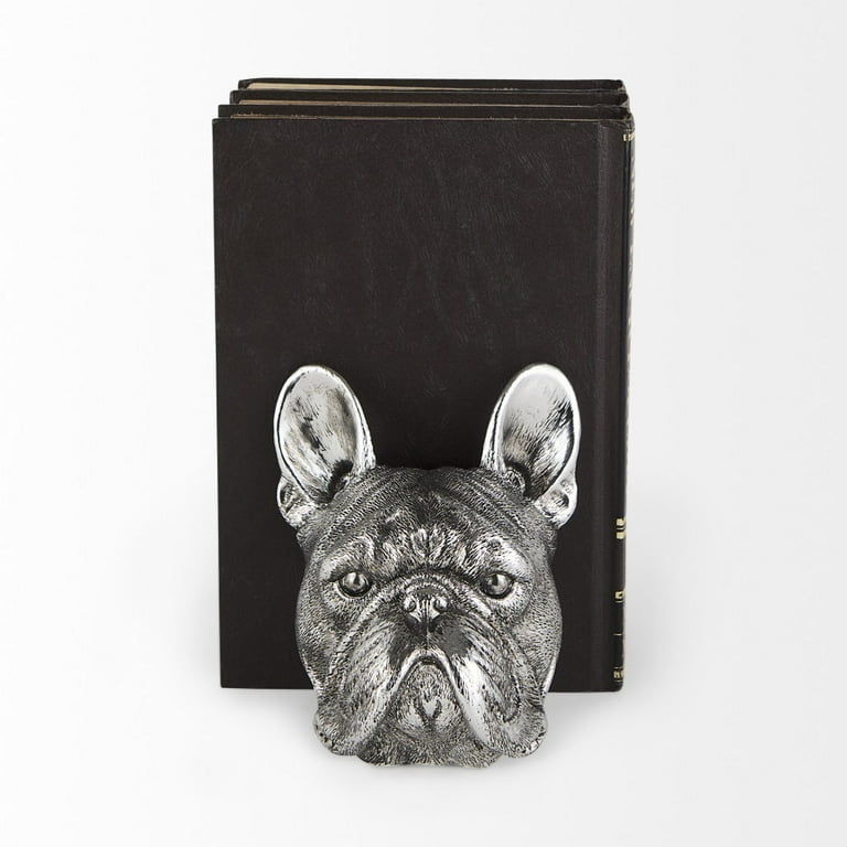 Antiqued Silver Pug Shaped Bookends Antiqued Silver Pug Shaped Bookends