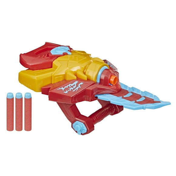 Marvel Avengers Mech Strike Monster Hunters, Iron Man Sabre lance-projectile, jouet de déguisement avec 3 fléchettes NERF, à partir de 5 ans