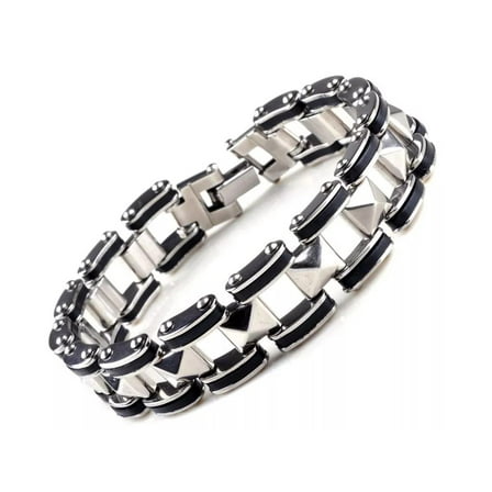 Men Unisex Stainless Steel Rubber Bracelet Chain Link 8.5" G2