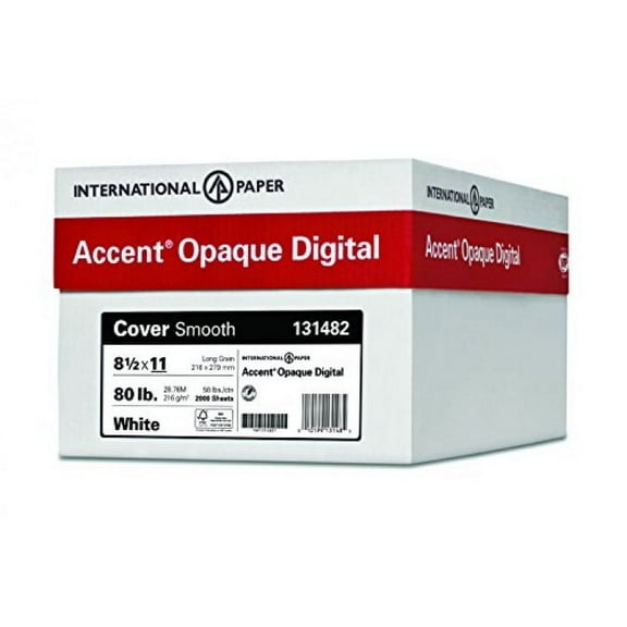 Accent Opaque, Smooth Cover White, 80lb, Letter, 8.5 x 11, 97 Bright, 2,000 Sheets / 8 Ream Case, (131482C) Made in The USA