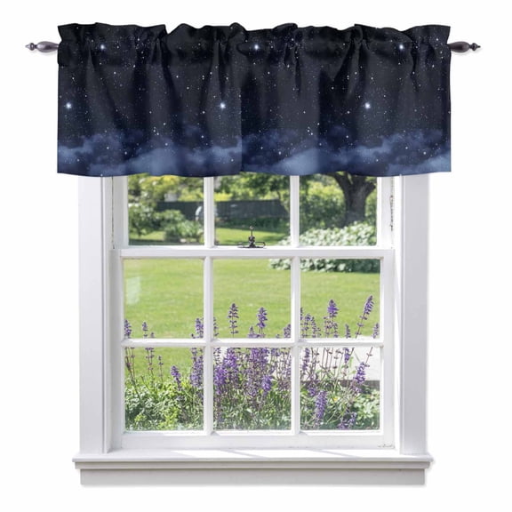 Starry Sky Valances for Windows, Dreamlike Night Universe Gradient Valance Window Treatment Rod Pocket Short Curtains Valances for Kitchen Bathroom 42"W x 12"L
