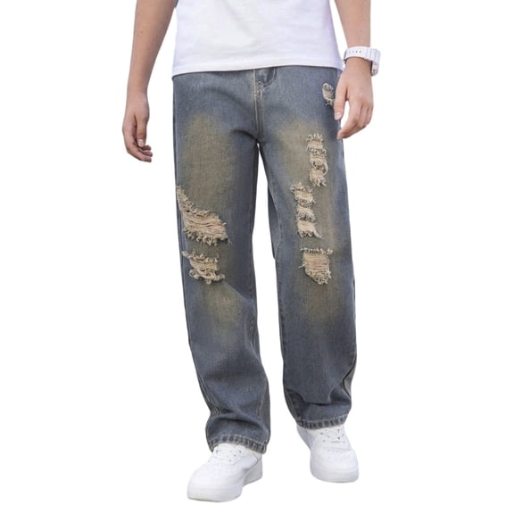 WOYY Boys Distressed Ripped Jeans Stylish Straight Leg Denim Pants, Sizes 9-10