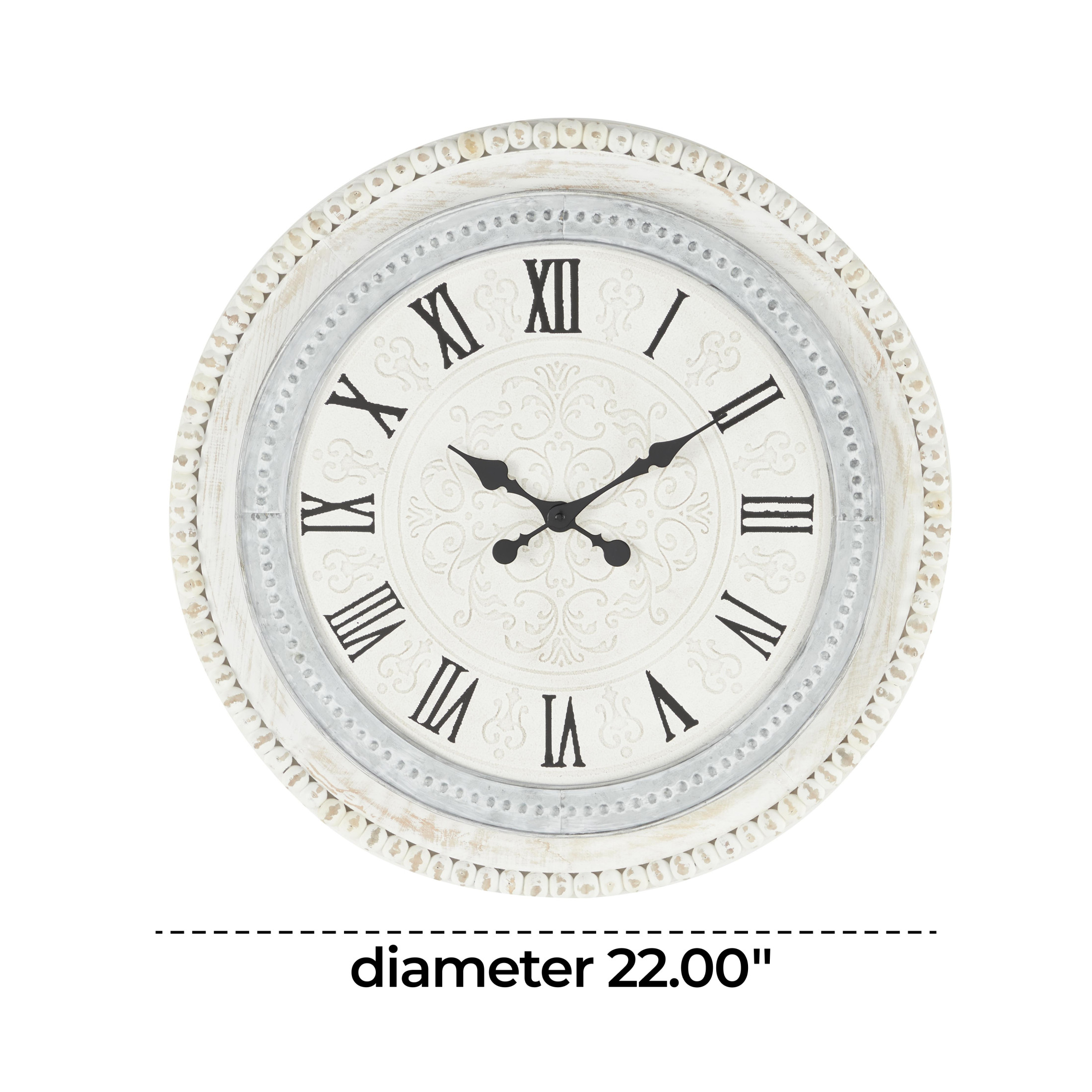 DecMode 22" White Wood Scroll Carved Beading Wall Clock