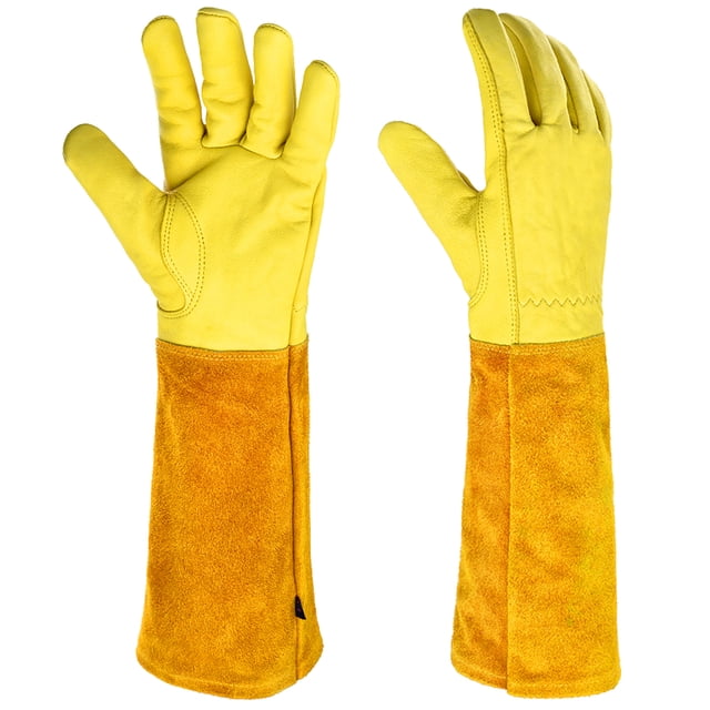 Guantes de soldadura extra largos Guantes de cuero resistentes al calor Guantes de jardín a prueba d Abanopi Mitones