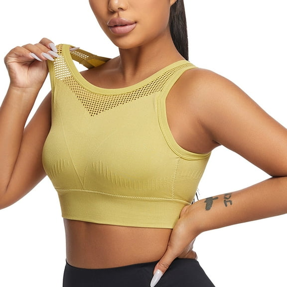 vigerkar Sports Bras for Women High Support Push Up Workout Bra No Underwire Supportive Breathable Mesh Yoga Bralettes Yellow, S