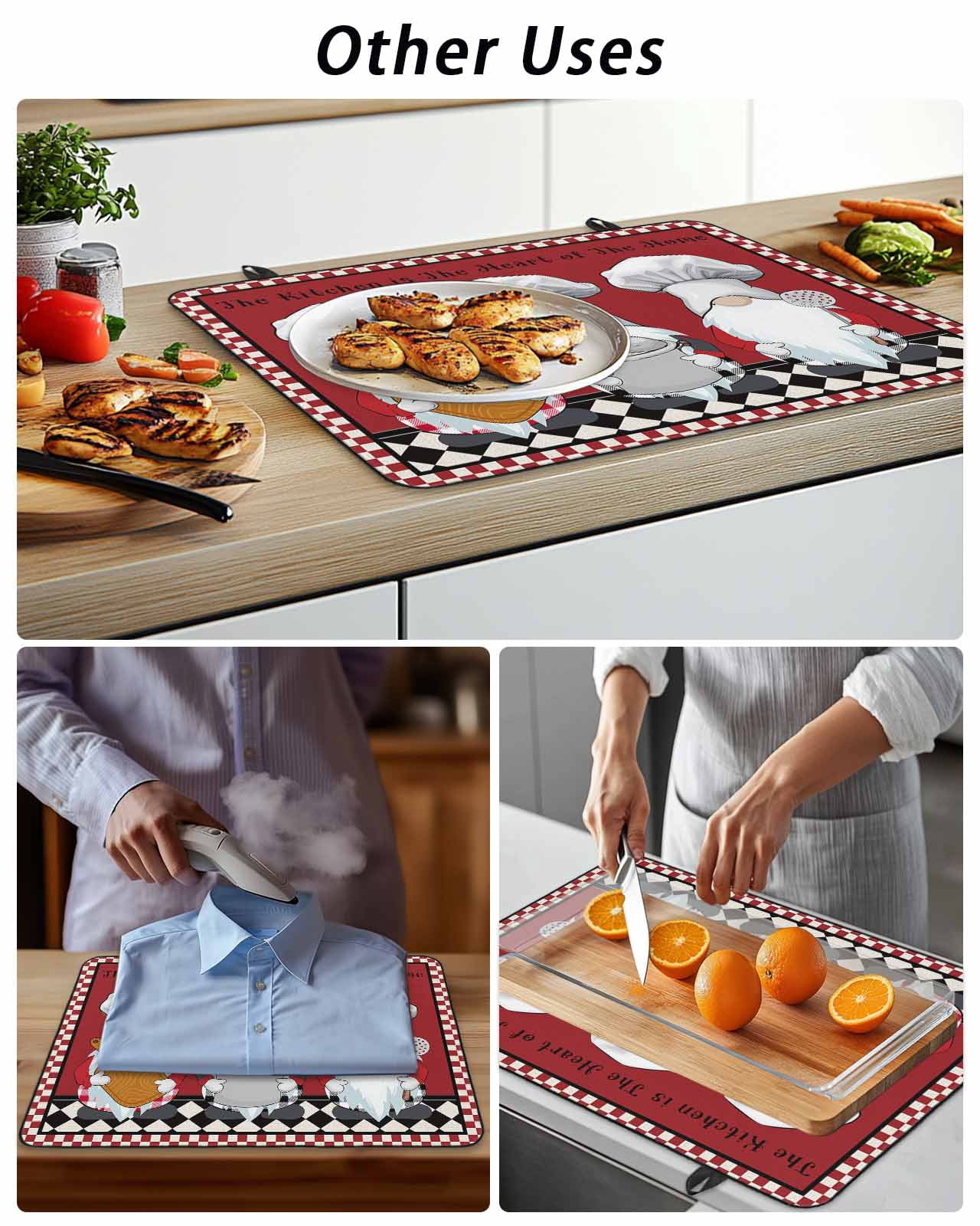 The Chef Stove Top Covers for Electric Stove, 28'x20'' Gnome Kitchen Black Buffalo Plaid Red Glass Ceramic Stove Cover Foldable Rubber Mat Heat Resistant Cooktop Protector for Kitchen