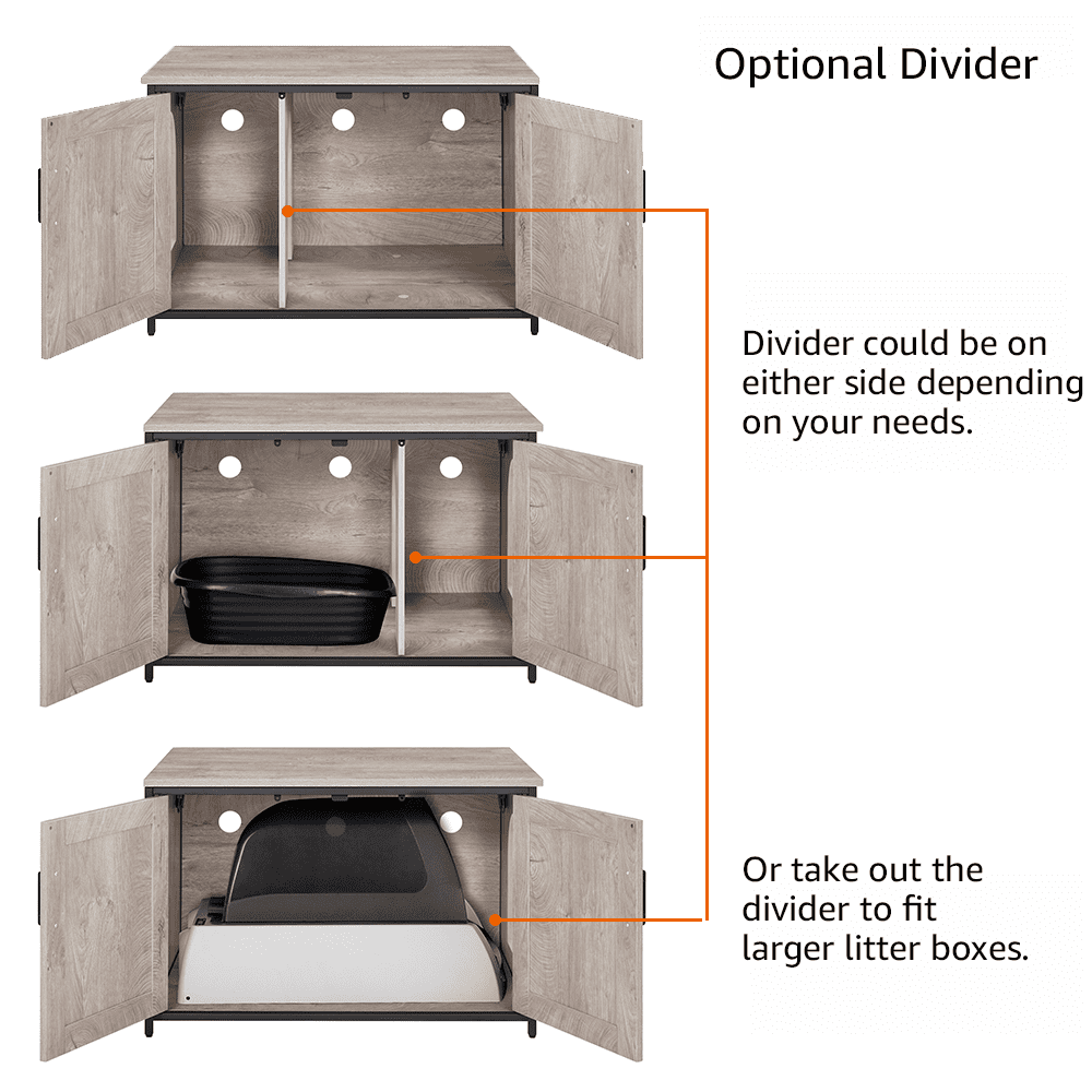 Unipaws  Litter Box Enclosure - Top Opening Cat Litter Box Cabinet, Large Size Fits XL Automatic Boxes, Pressed Wood & Metal Frame, Hide Odor & Waste - for Home Use