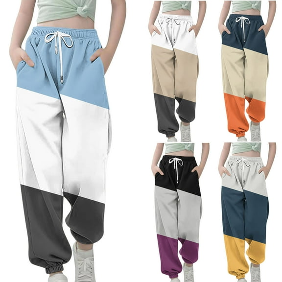 Spazoro Toddler Girls Boys Sweatpants, Drawstring Color Block Elastic Waist Long Sleeve Casual Jogger for Homewears Blue Size 3-4 T