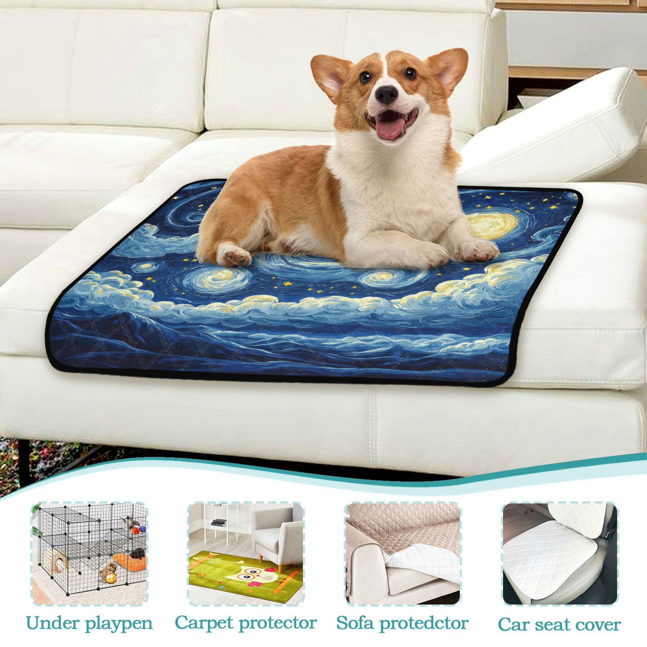Qxltty Starry Night Cat litter Pads Pet Set of 3 Diaper Mats Center Anti-leakage Layer Absorbent Soft and Comfortable