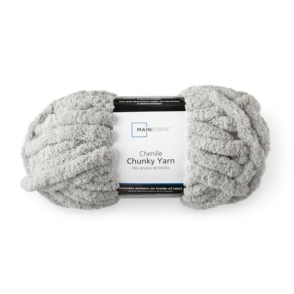 Mainstays Chunky Chenille Yarn, 31.7 yd, Soft Silver, 100% Polyester, Super Bulky