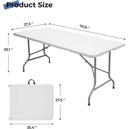 6FT Folding Table, Portable Fold-in-Half Plastic Utility Table with Carrying Handle, Heavy Duty Indoor Outdoor Dining Picnic Camping Party Table, Waterproof & Scratch Resistant, White$$Furniture