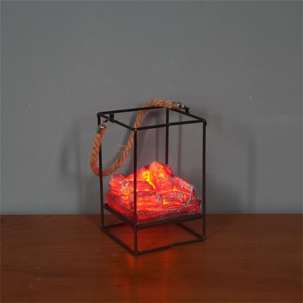 Lámpara artística de hierro con estatua de resina de llama de carbón de fogata, 1 pieza, funciona con 3 pilas AAA (pilas no incluidas), con efectos de iluminación LED realistas;