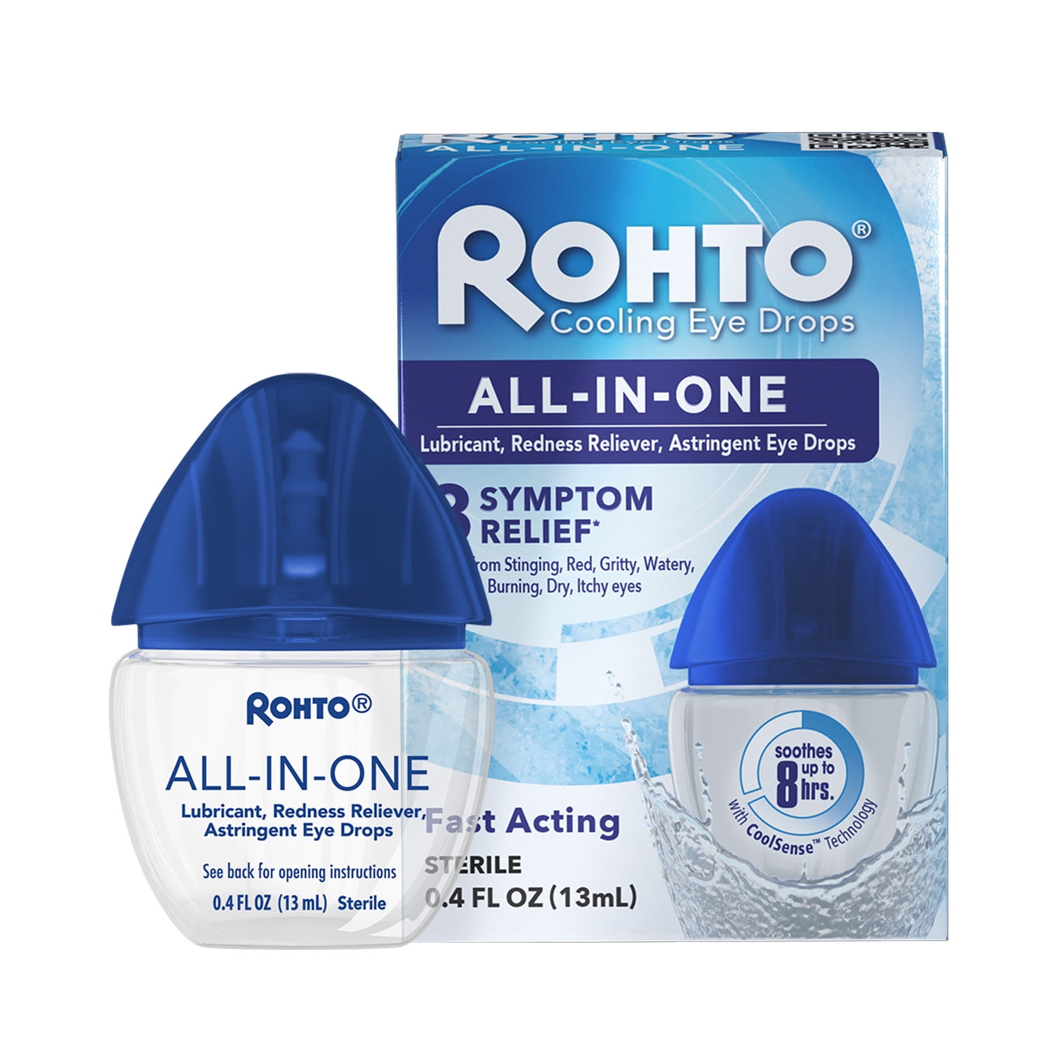 (2 pack) Rohto All-In-One Cooling and Redness Reliever Multi-Symptom Relief Eye Drops, 0.4 fl oz