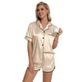 thumbnail image 5 of DAKIMOE Womens Silk Satin Pajamas Short Sleeve Loungewear Two-Piece Sleepwear Button-Down Pj Set, 5 of 6