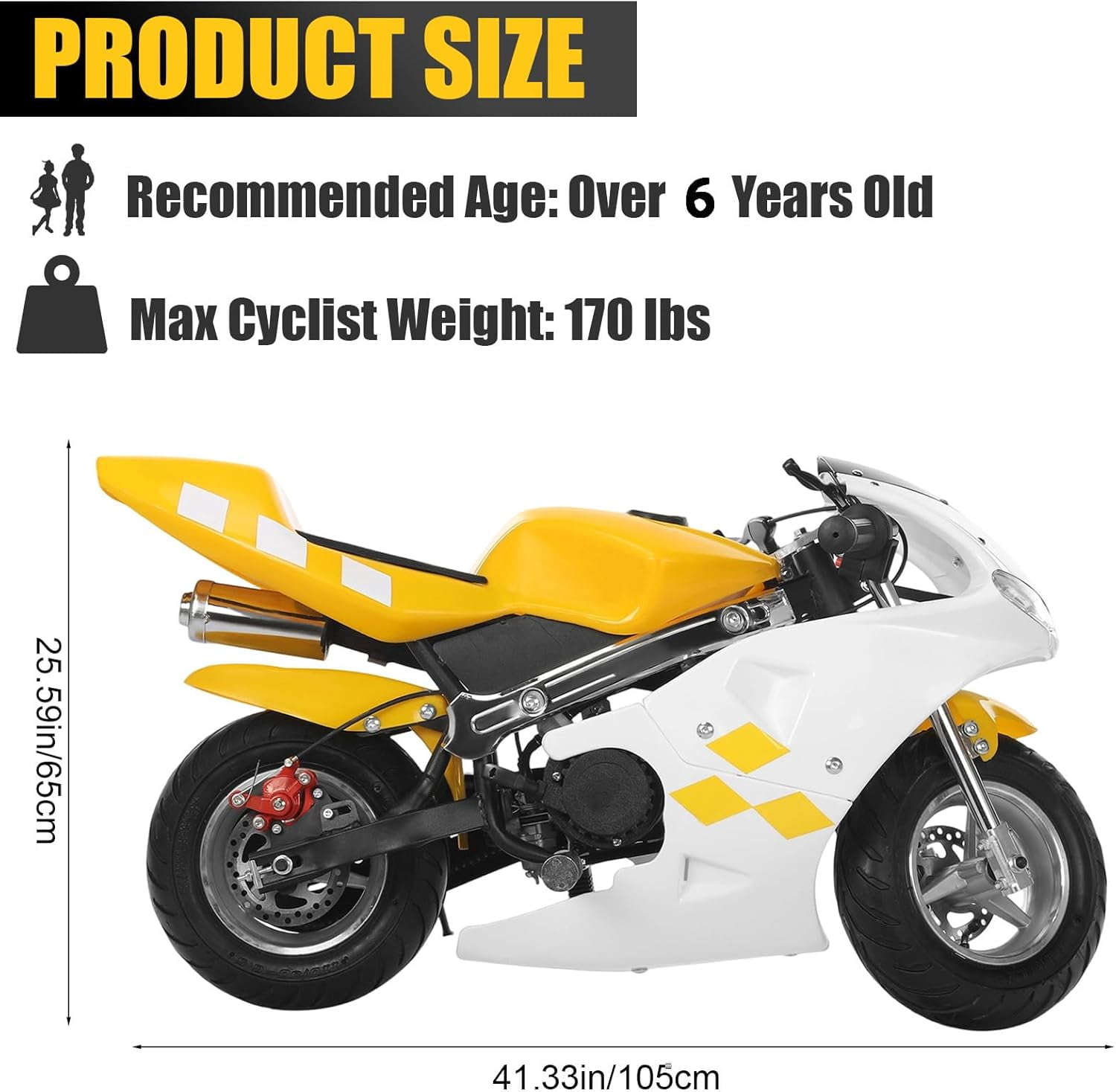 49CC 2-Stroke Kids Gas Motorcycle with 20MPH Speed, 11-Inch Pneumatic Tires & Dual Disc Brakes, 170lbs Capacity Mini Dirt Bike for Teens Over 13 Years Old.