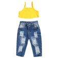 thumbnail image 4 of Ensemble de Mode 2 Pcs pour Filles Bébés Sans Manches Haut Uni et Jeans Déchirés, 4 of 5