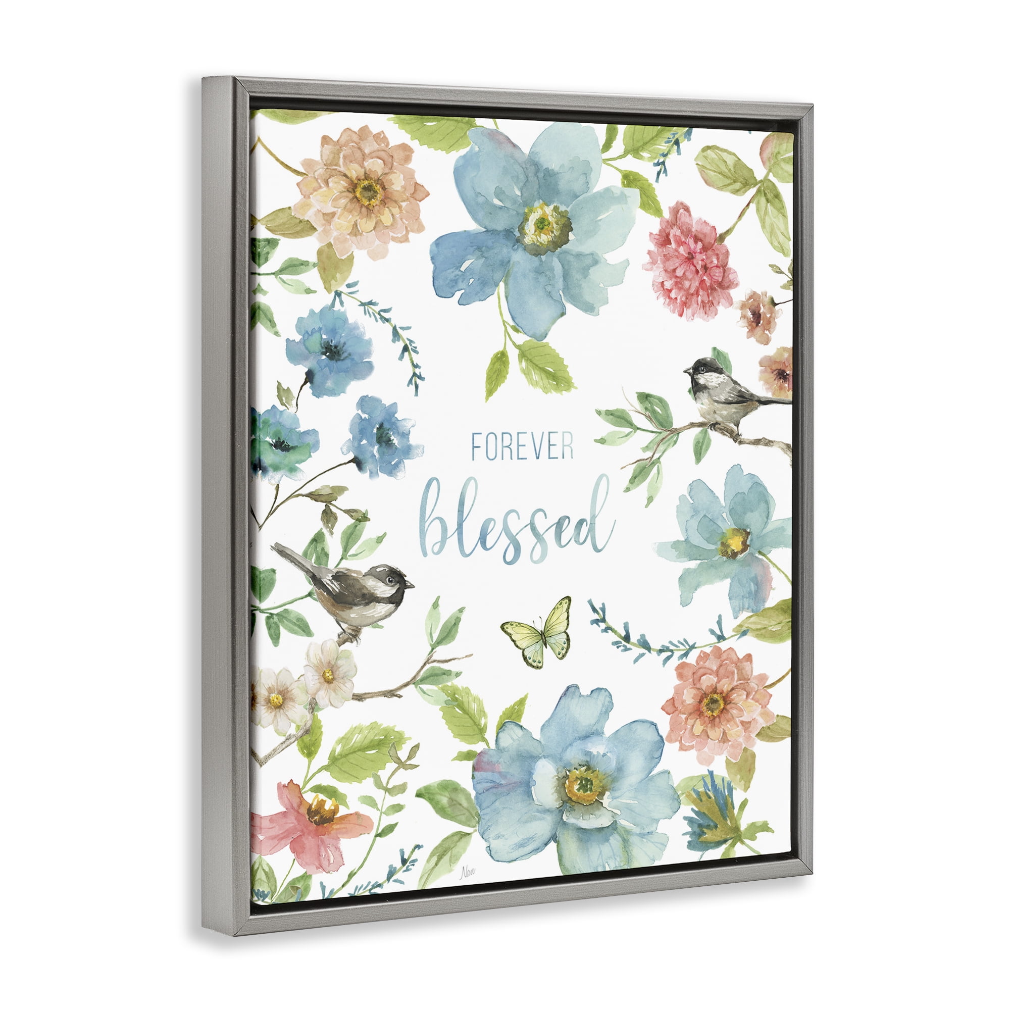 Stupell Industries Forever Blessed Pink & Blue Gray Framed Floater Canvas Wall Art, design by Nan